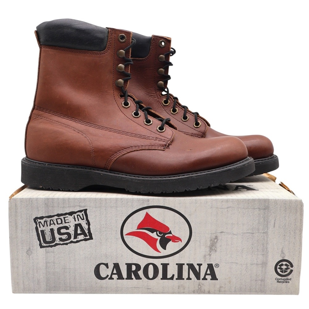 Carolina Work Boots Mens 11 D Vintage Brown Leather Made in USA Stock 895 Y2K
